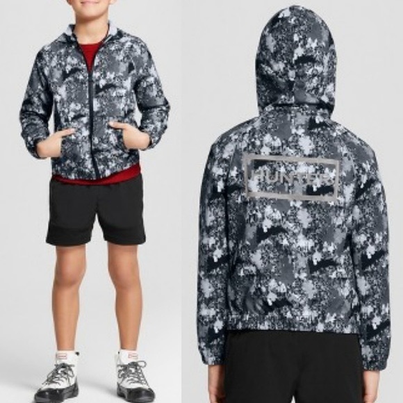Hunter for Target Jackets \u0026 Coats | Hunter for Target Boys Grey Camo Zip Up Hooded Rain Jacket Euc | Color: Black/White | Size: lb | Chelsea122691's